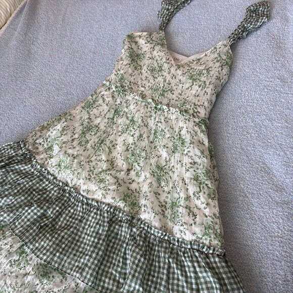 Green CAMI NYC Angela Ruffle Gingham Floral Maxi Dress - Picture 1 of 7